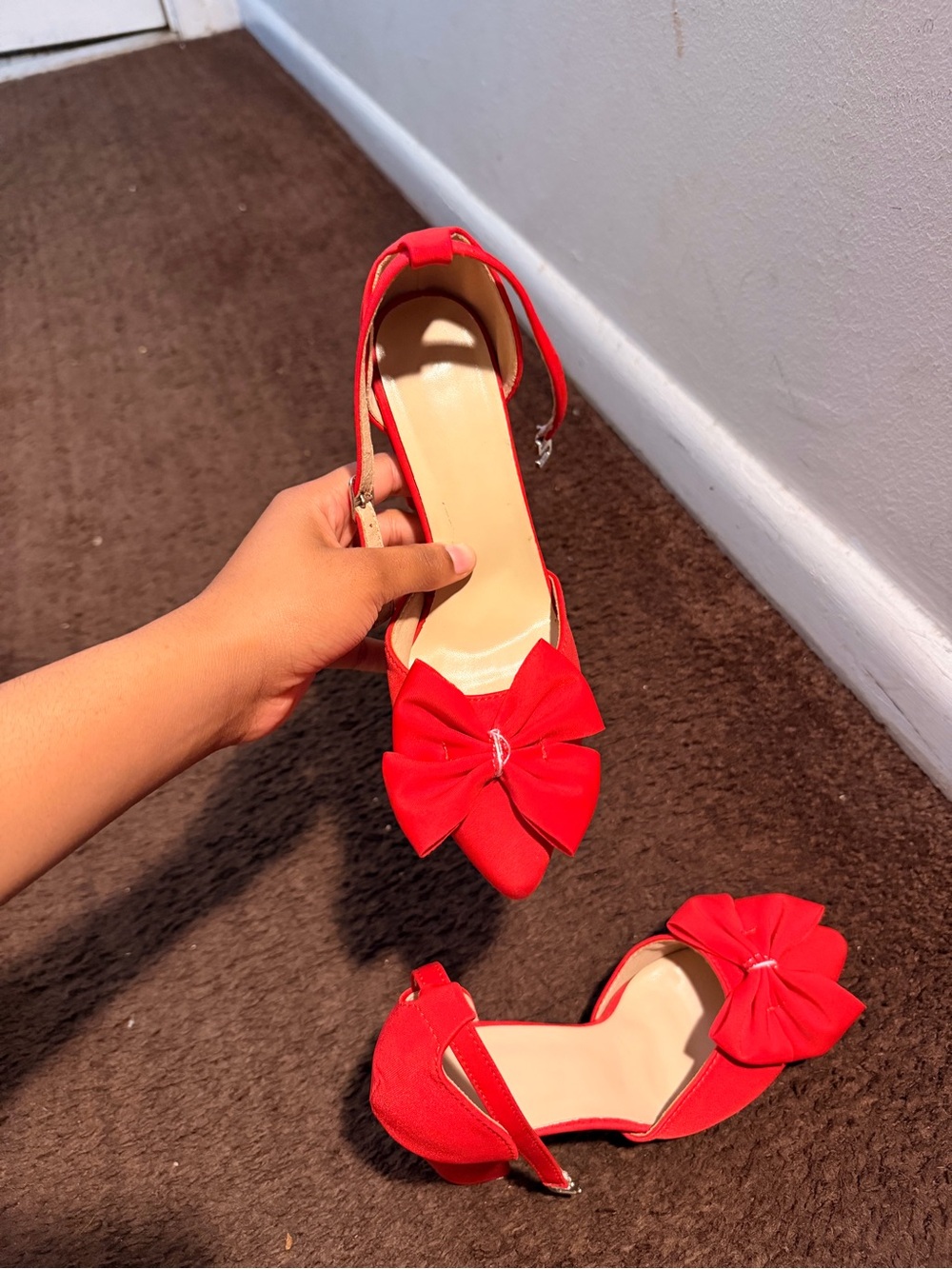 Red Bow Pointed-Toe Slingback Heels for Women